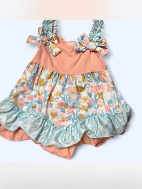 Peach & Pastel Floral Ruffle Baby Dress
